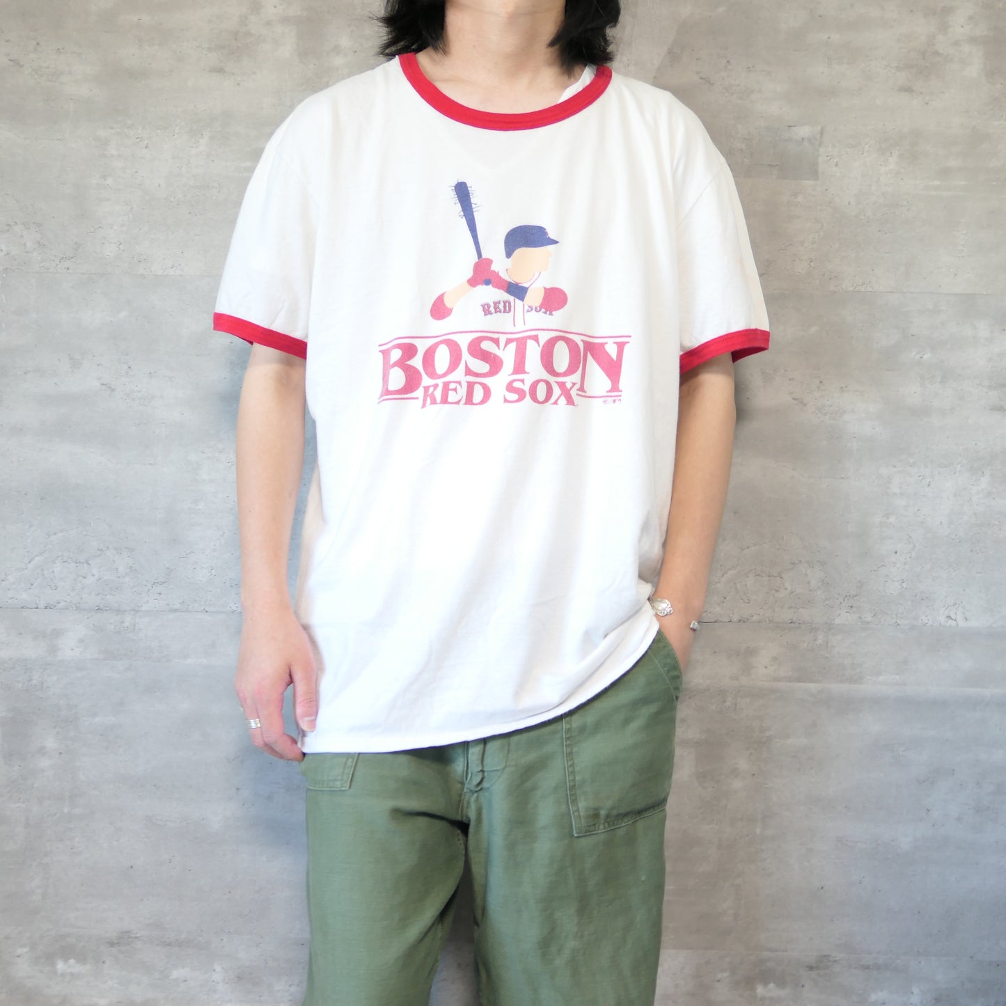 USED XL Ringer T-shirt -STRANGER THINGS × RED SOX-