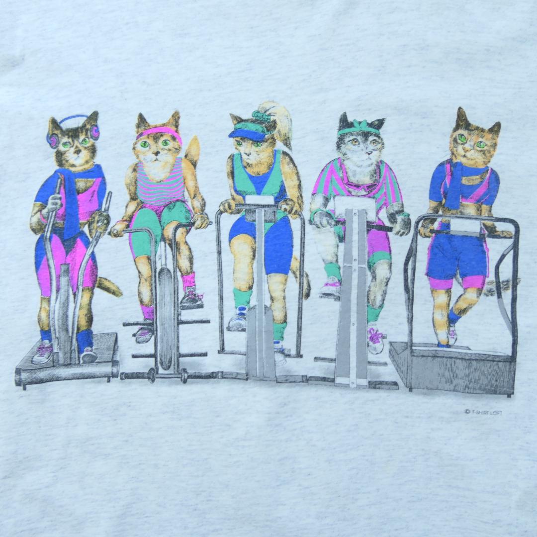 VINTAGE 90s M-L Art Tee "CATS" -T SHIRT LOFT-