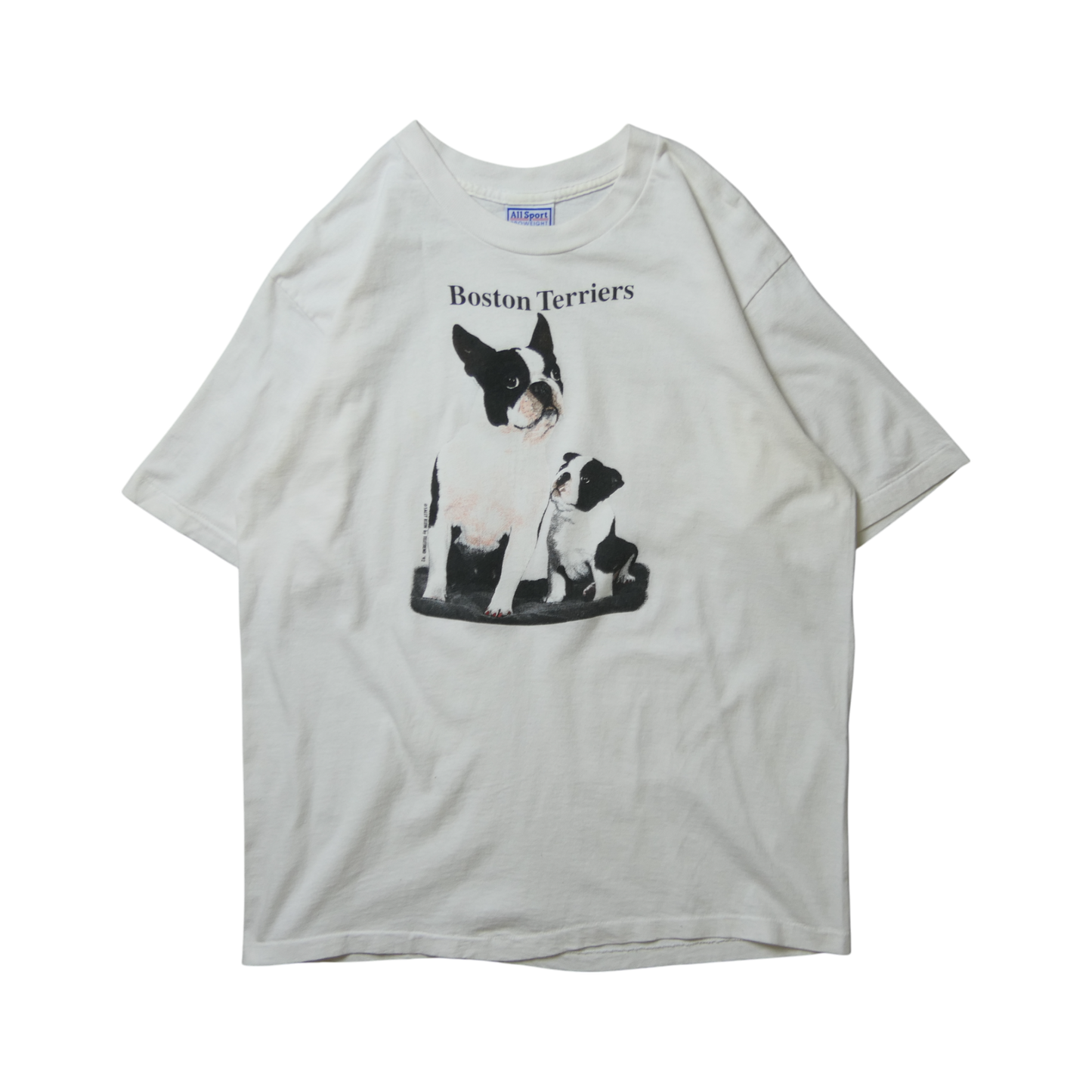 90s Dog Art Tee "Boston Terriers" -TELETREND COLS-