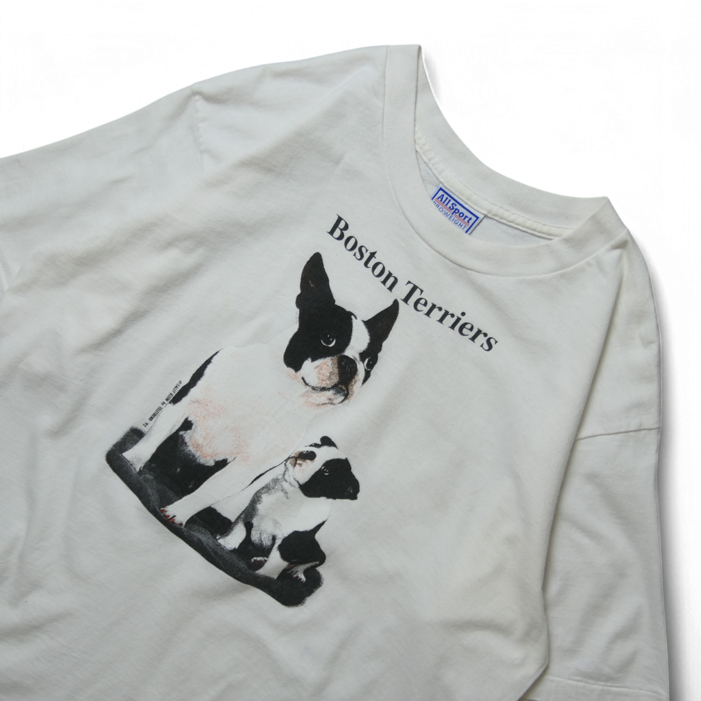 90s Dog Art Tee "Boston Terriers" -TELETREND COLS-