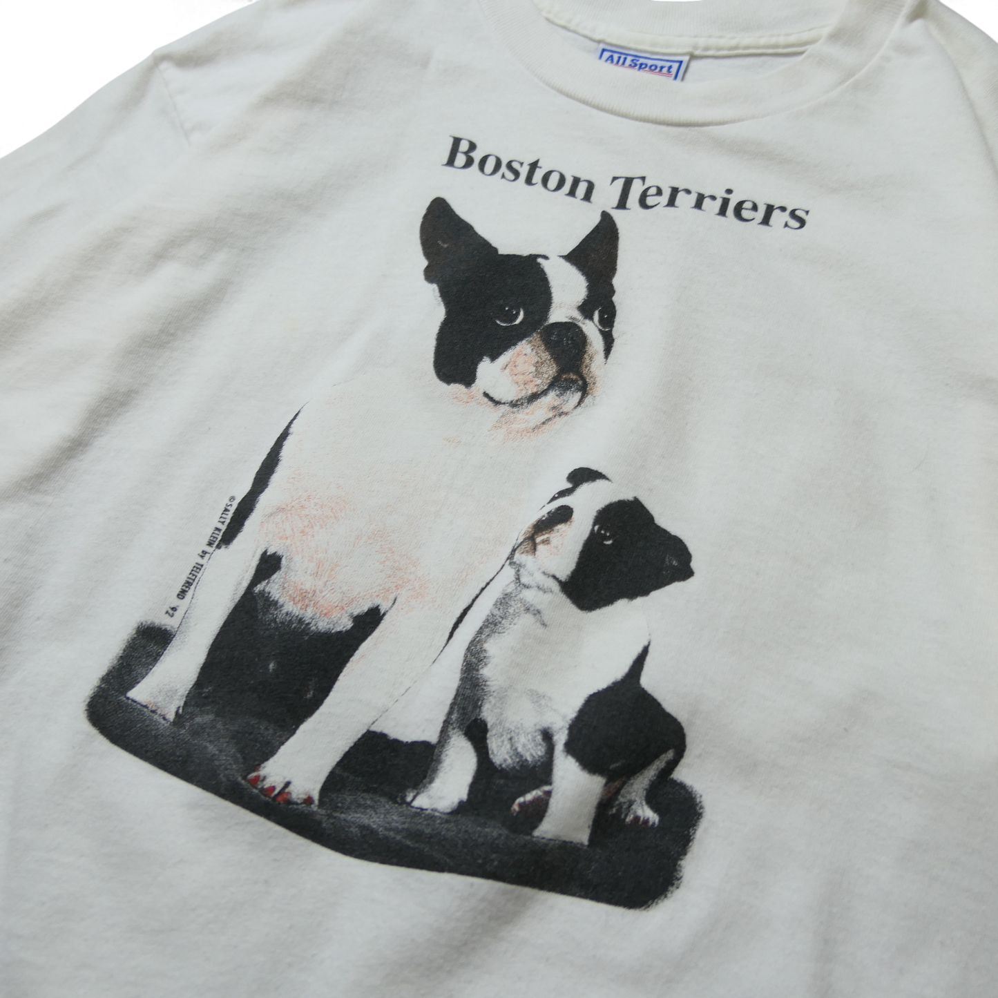 90s Dog Art Tee "Boston Terriers" -TELETREND COLS-