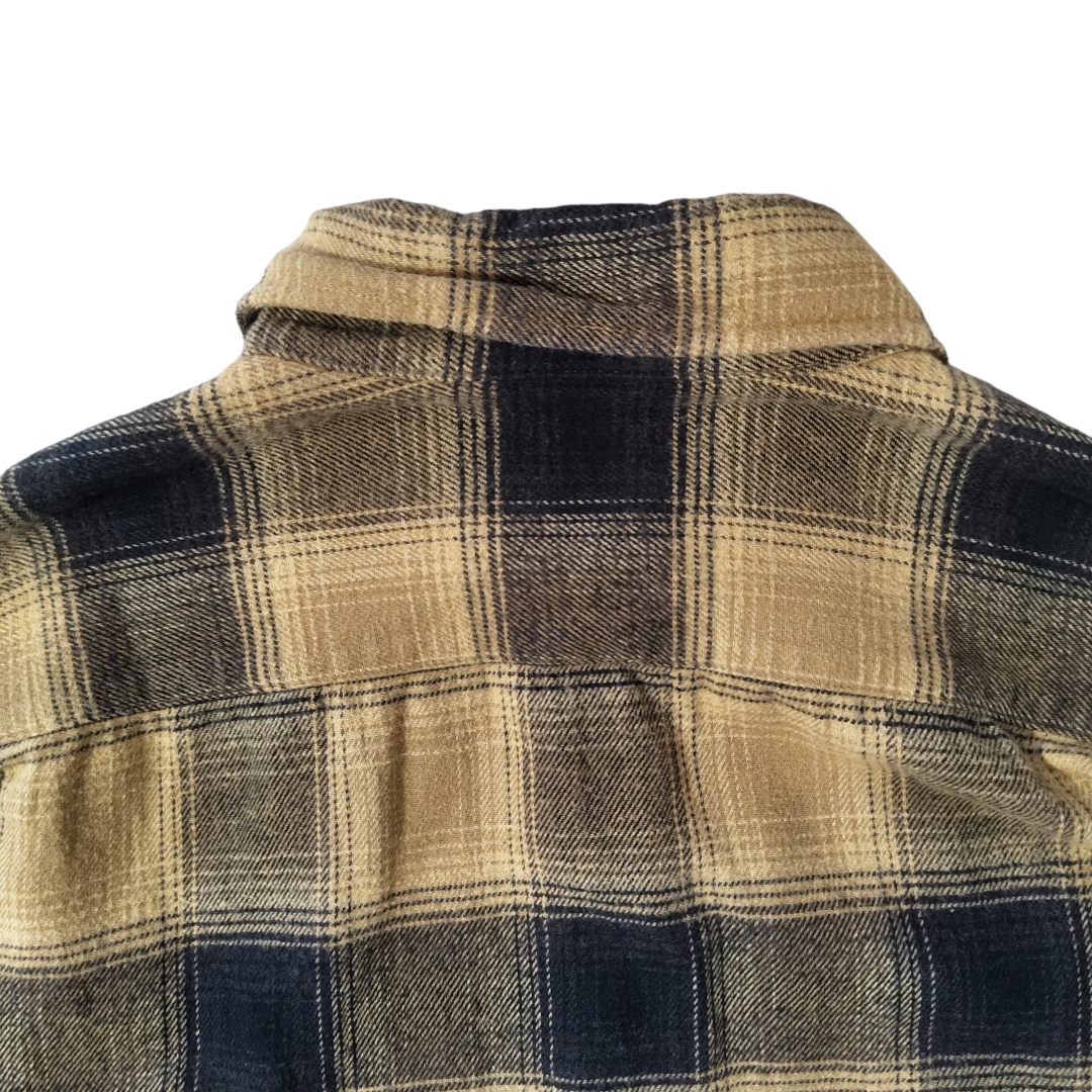 USED S Heavy frannel ombre check shirt -gold-