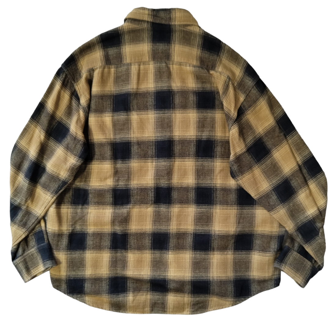 USED S Heavy frannel ombre check shirt -gold-