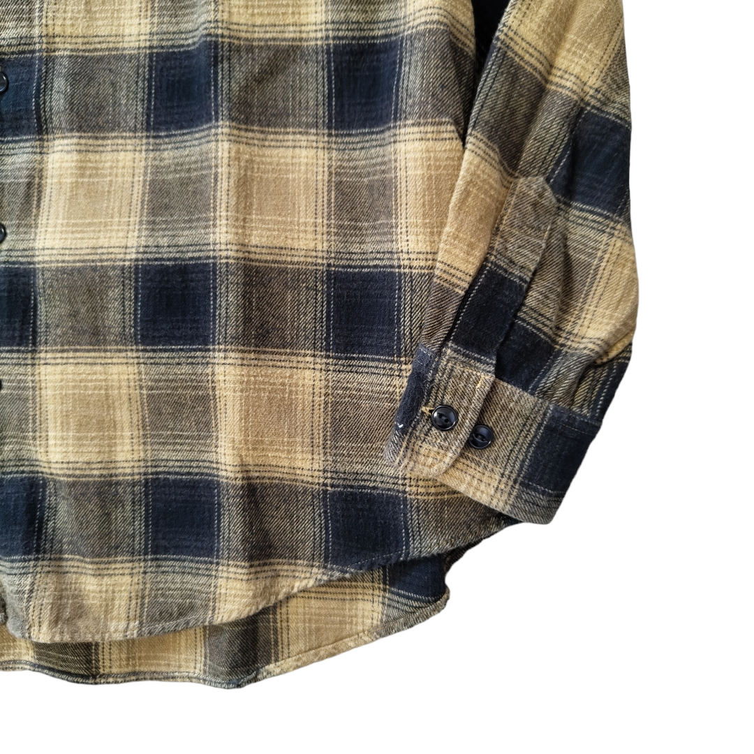 USED S Heavy frannel ombre check shirt -gold-