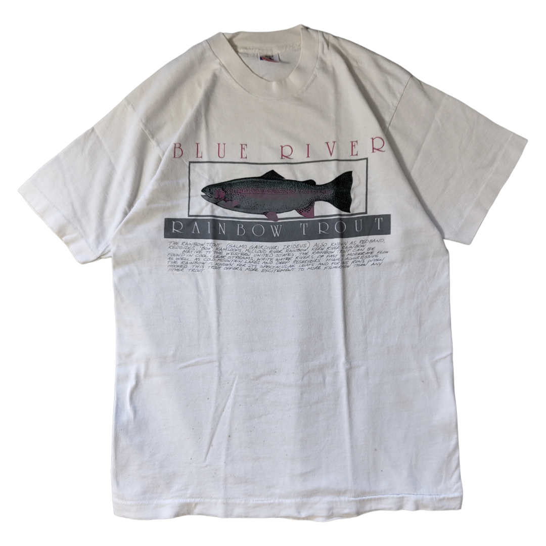 VINTAGE 90s L Fish printed T-shirt -FRUIT OF THE LOOM-