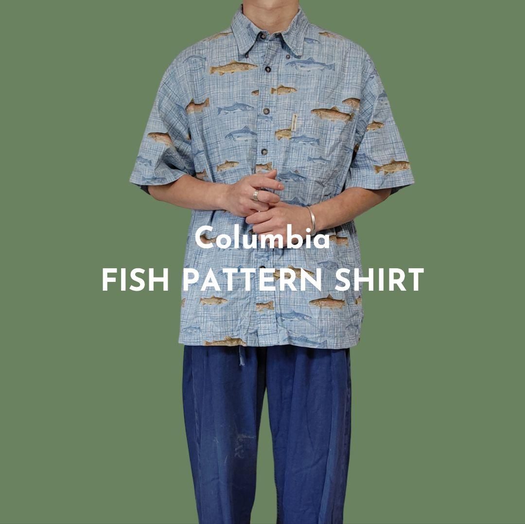 USED L Fish pattern shirt -Columbia-