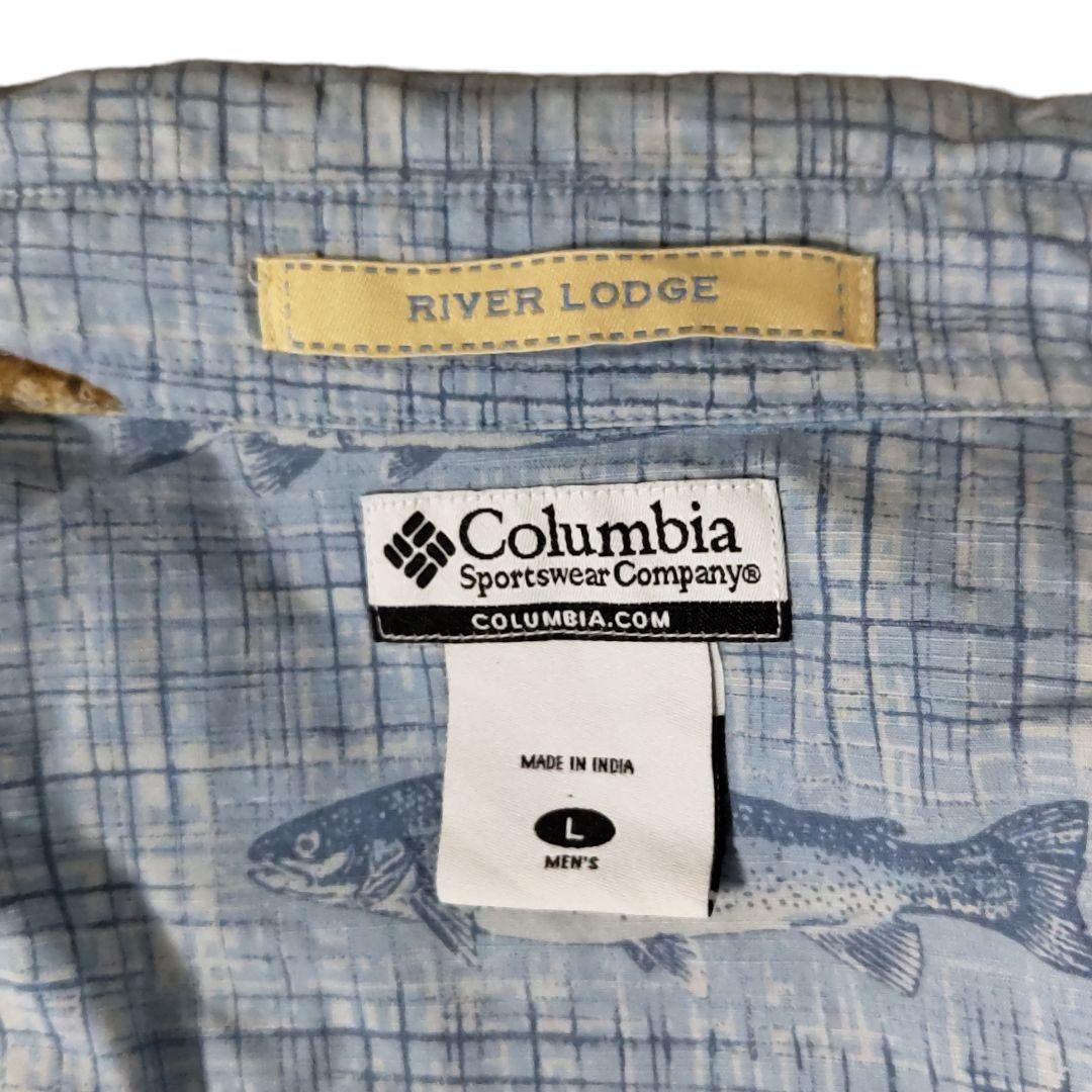 USED L Fish pattern shirt -Columbia-