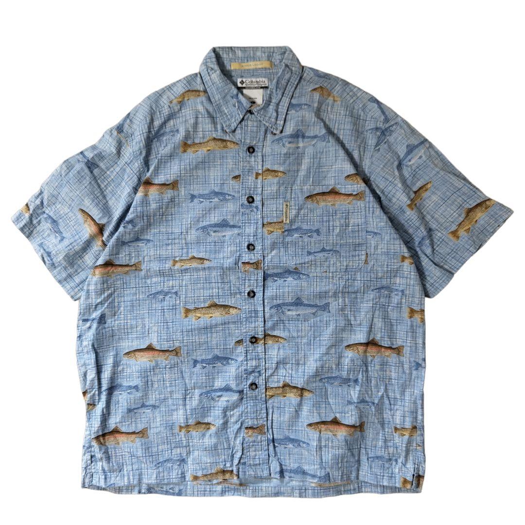 USED L Fish pattern shirt -Columbia-