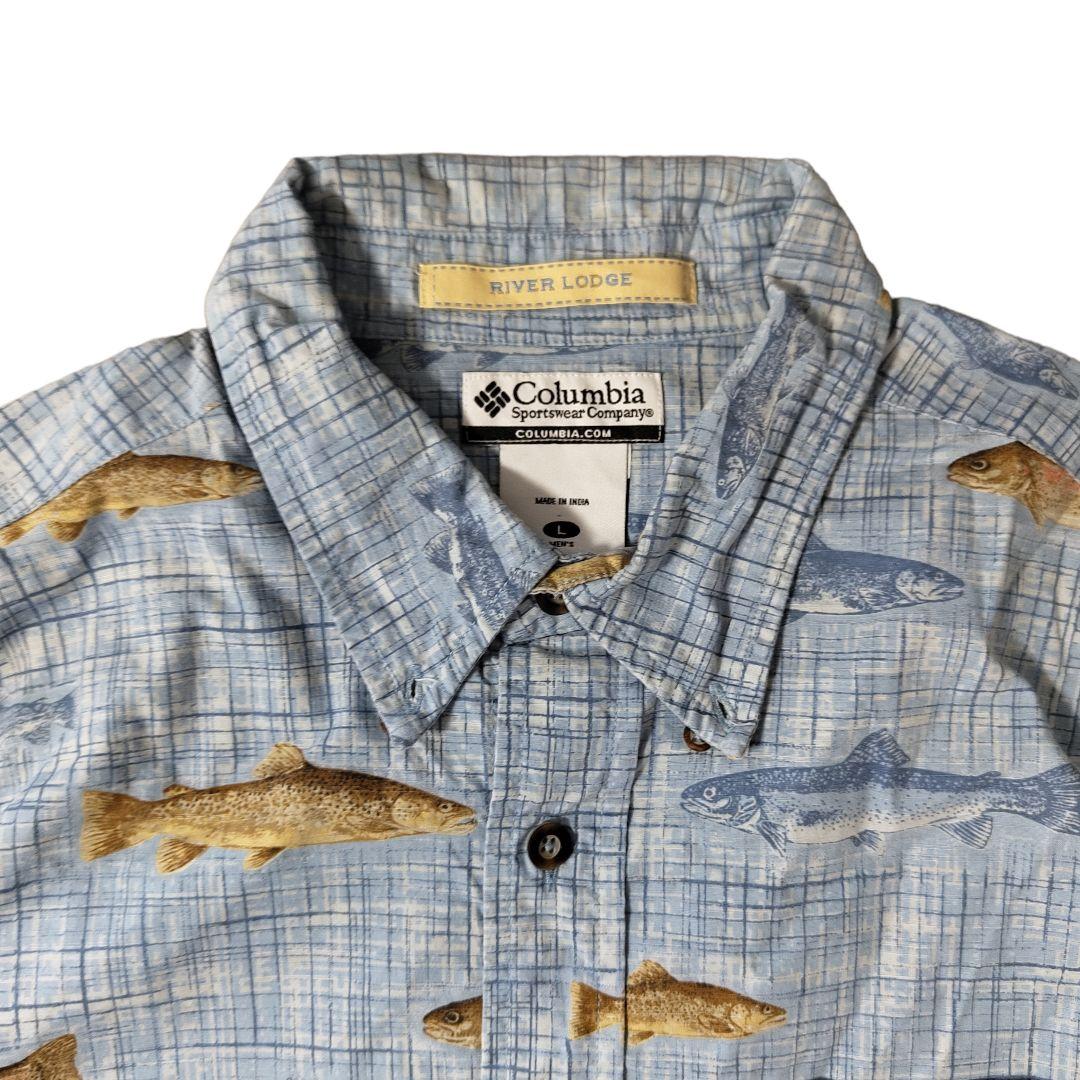 USED L Fish pattern shirt -Columbia-