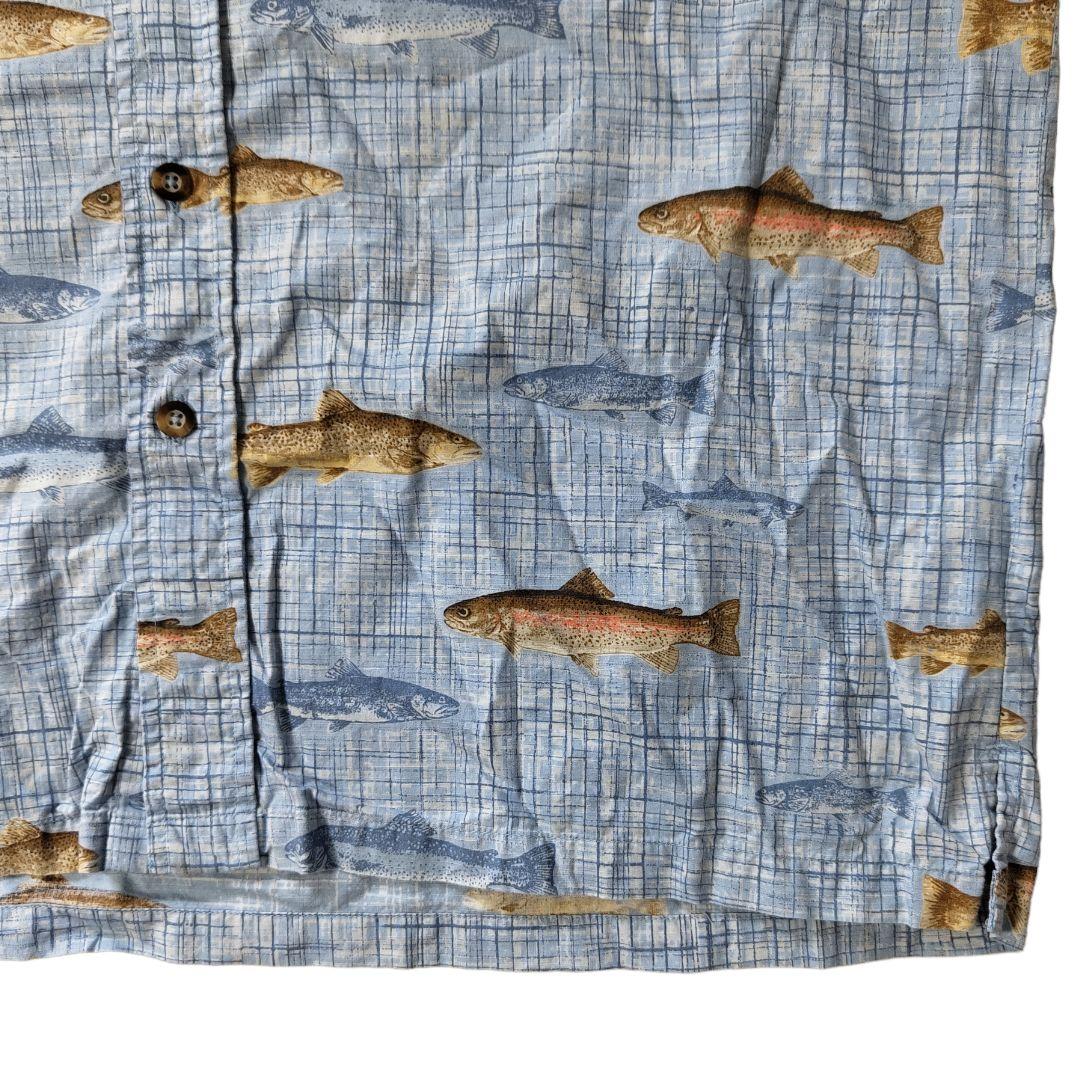 USED L Fish pattern shirt -Columbia-