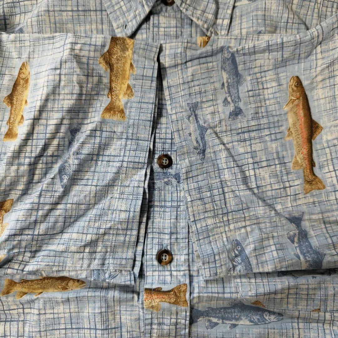 USED L Fish pattern shirt -Columbia-