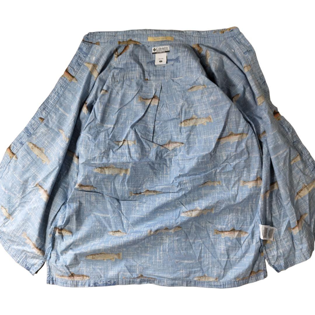 USED L Fish pattern shirt -Columbia-