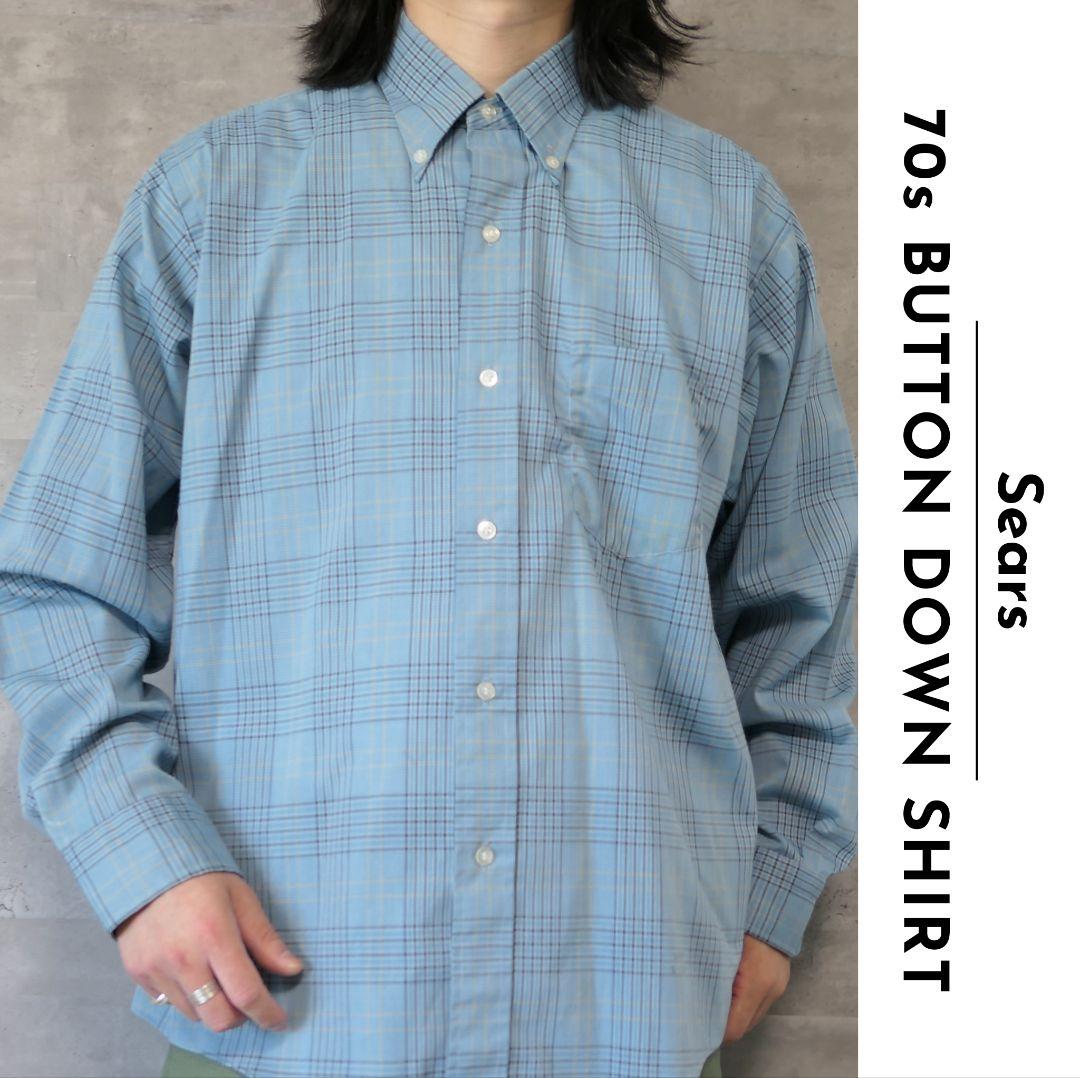 VINTAGE 70s L Button down shirt -Sears-