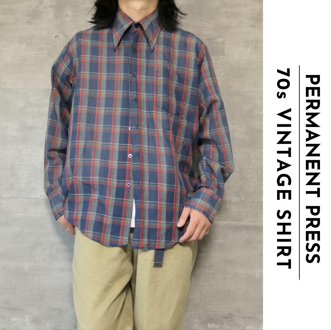 VINTAGE 70s L Check shirt -PERMANENT PRESS-