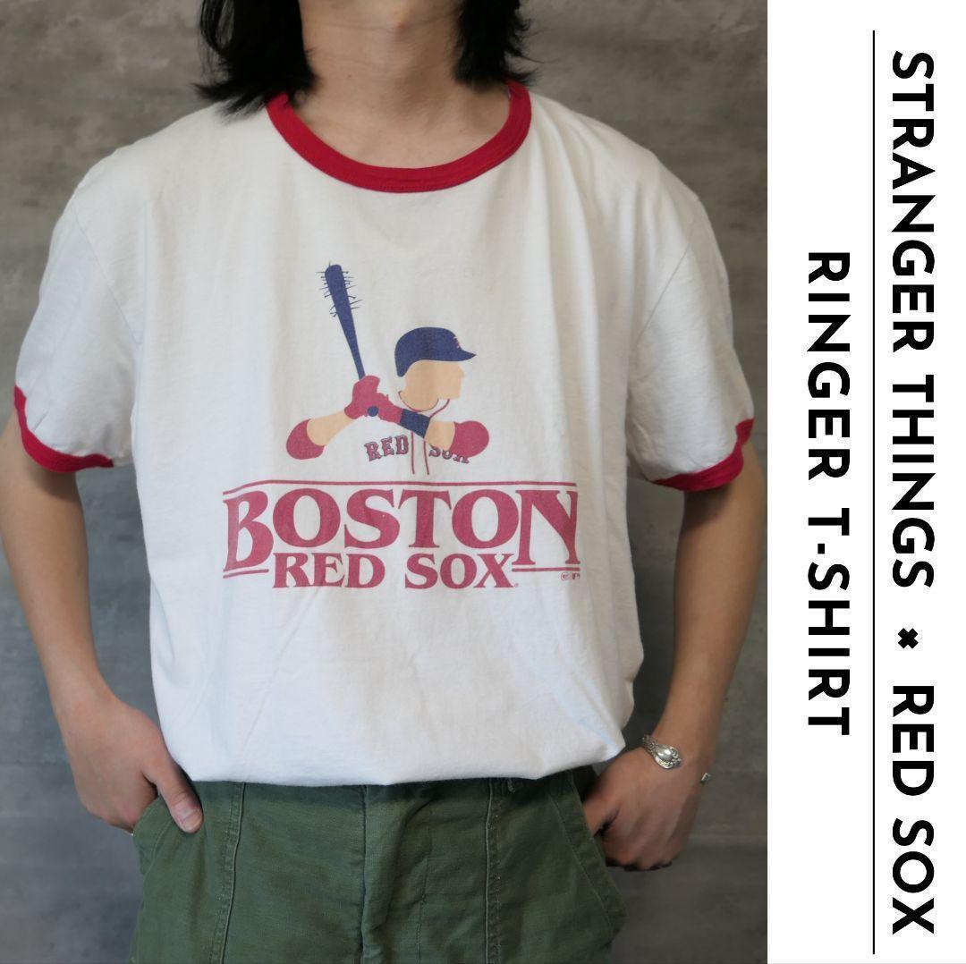 USED XL Ringer T-shirt -STRANGER THINGS × RED SOX-
