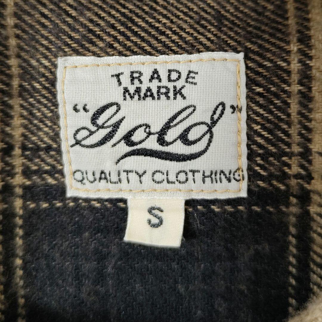 USED S Heavy frannel ombre check shirt -gold-