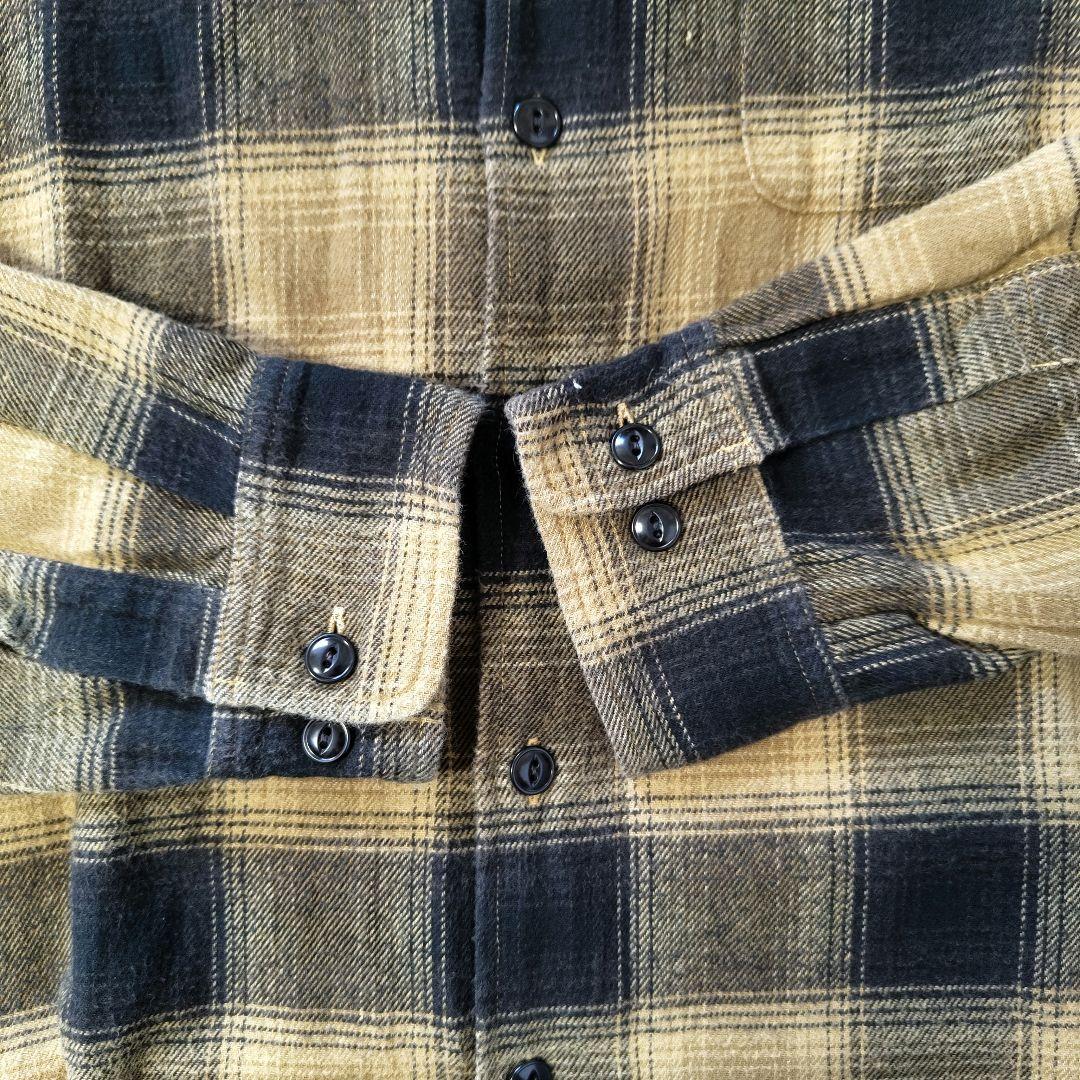 USED S Heavy frannel ombre check shirt -gold-