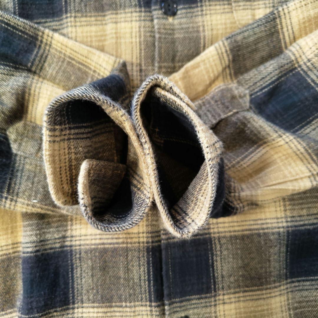 USED S Heavy frannel ombre check shirt -gold-