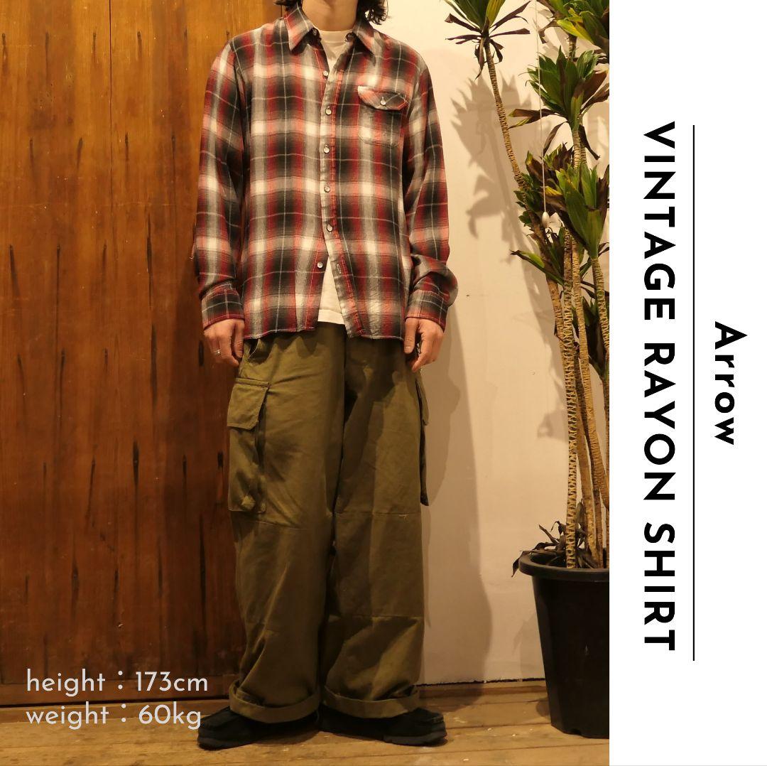 USED M-L Rayon Shirt "Ombre Check" -Arrow-