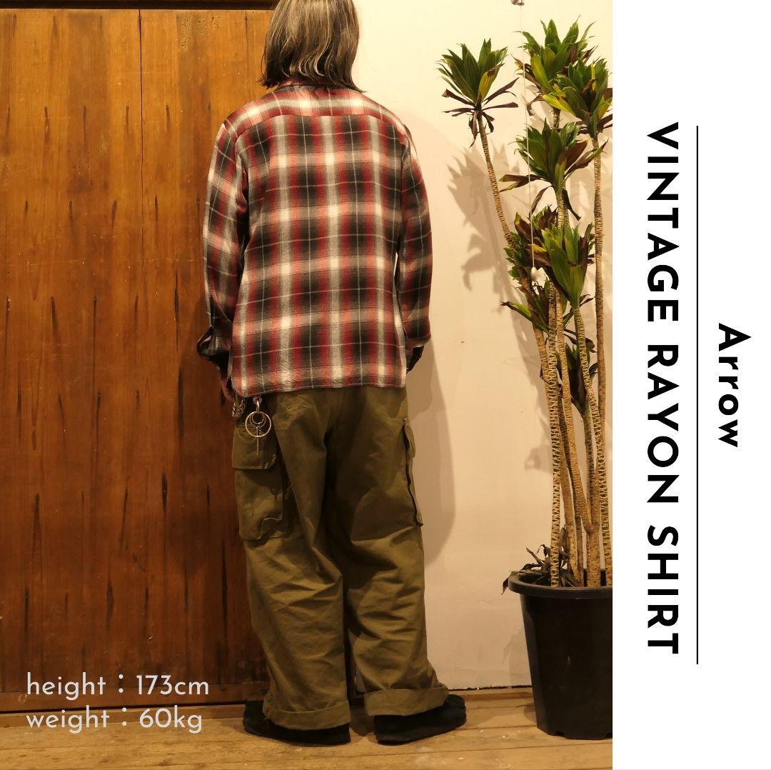 USED M-L Rayon Shirt "Ombre Check" -Arrow-
