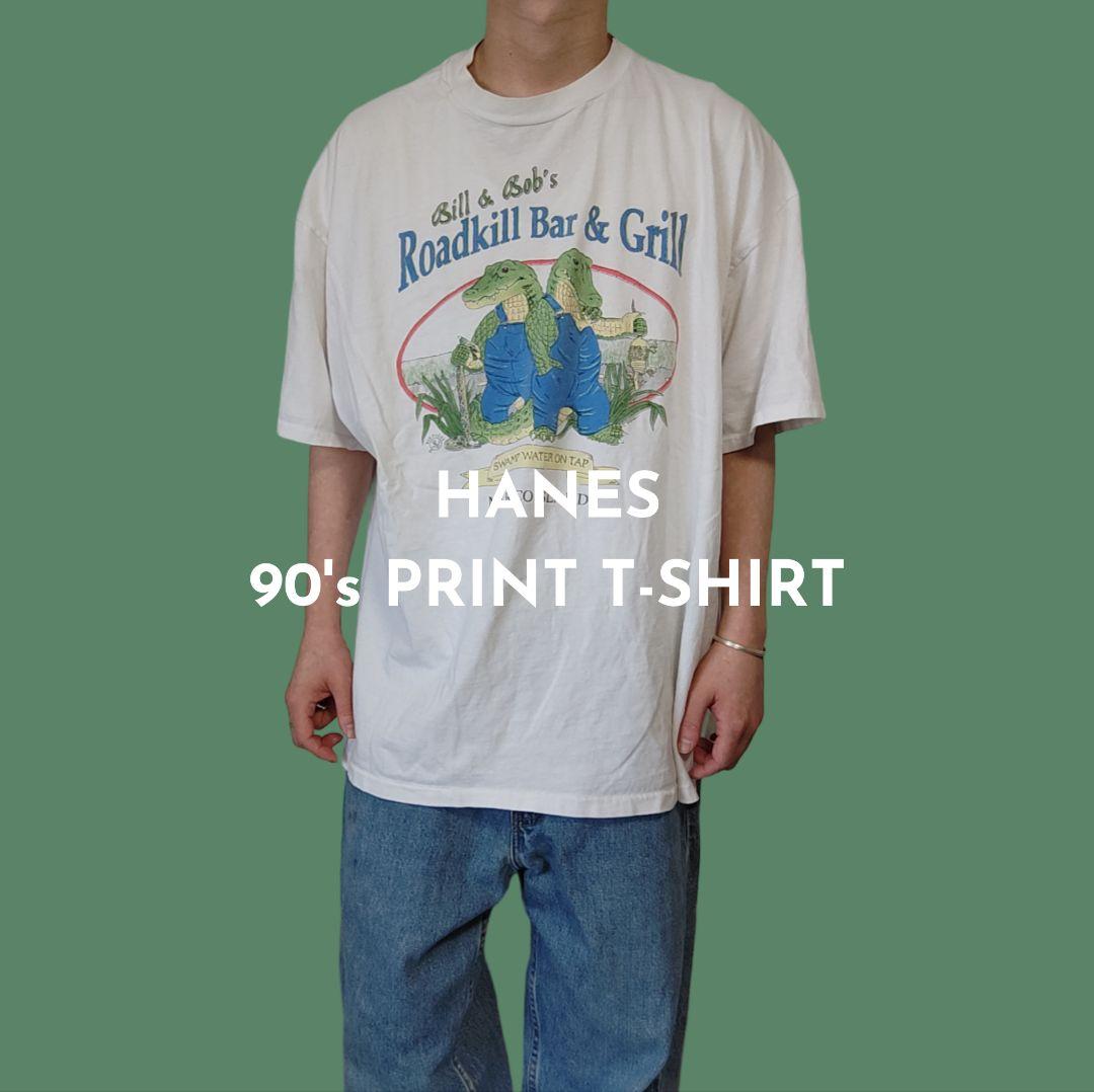 VINTAGE 80-90s XXL Print T-shirt -HANES-