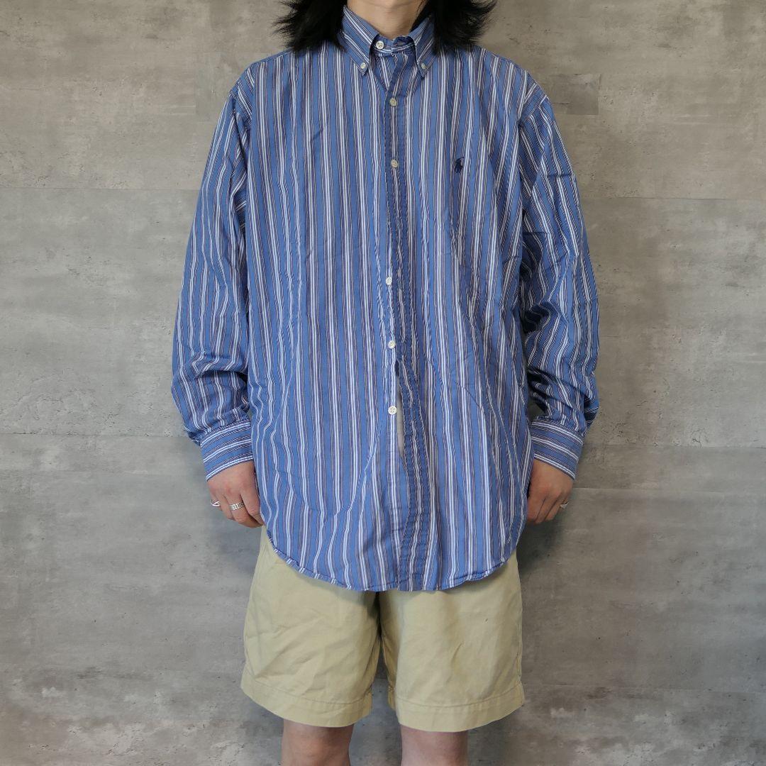VINTAGE 90s L Button down stripe shirt -RalphLauren-