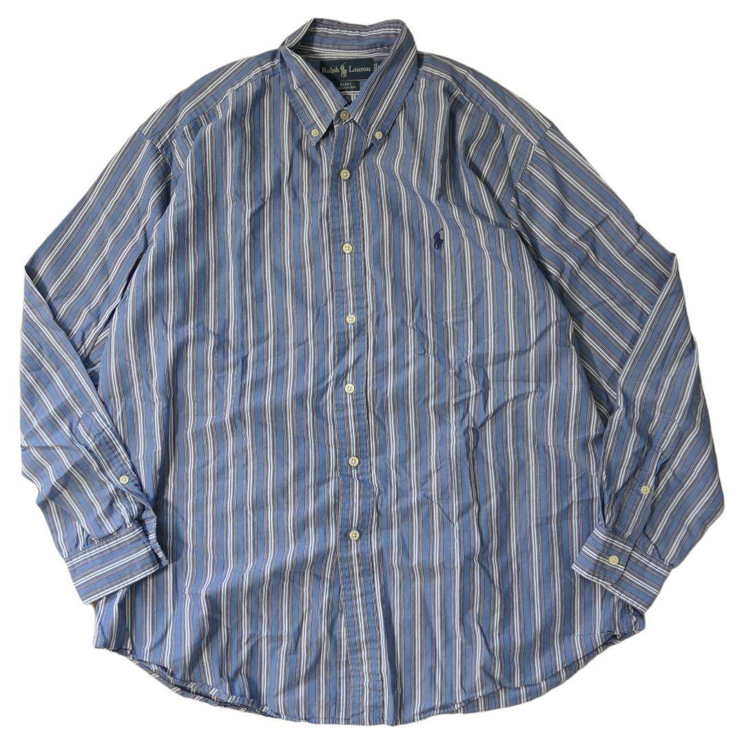 VINTAGE 90s L Button down stripe shirt -RalphLauren-
