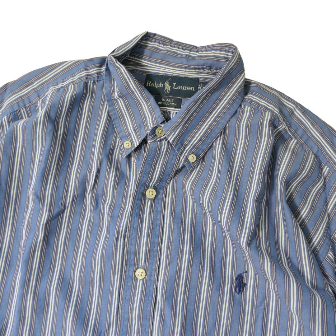 VINTAGE 90s L Button down stripe shirt -RalphLauren-