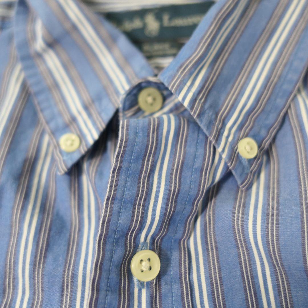 VINTAGE 90s L Button down stripe shirt -RalphLauren-