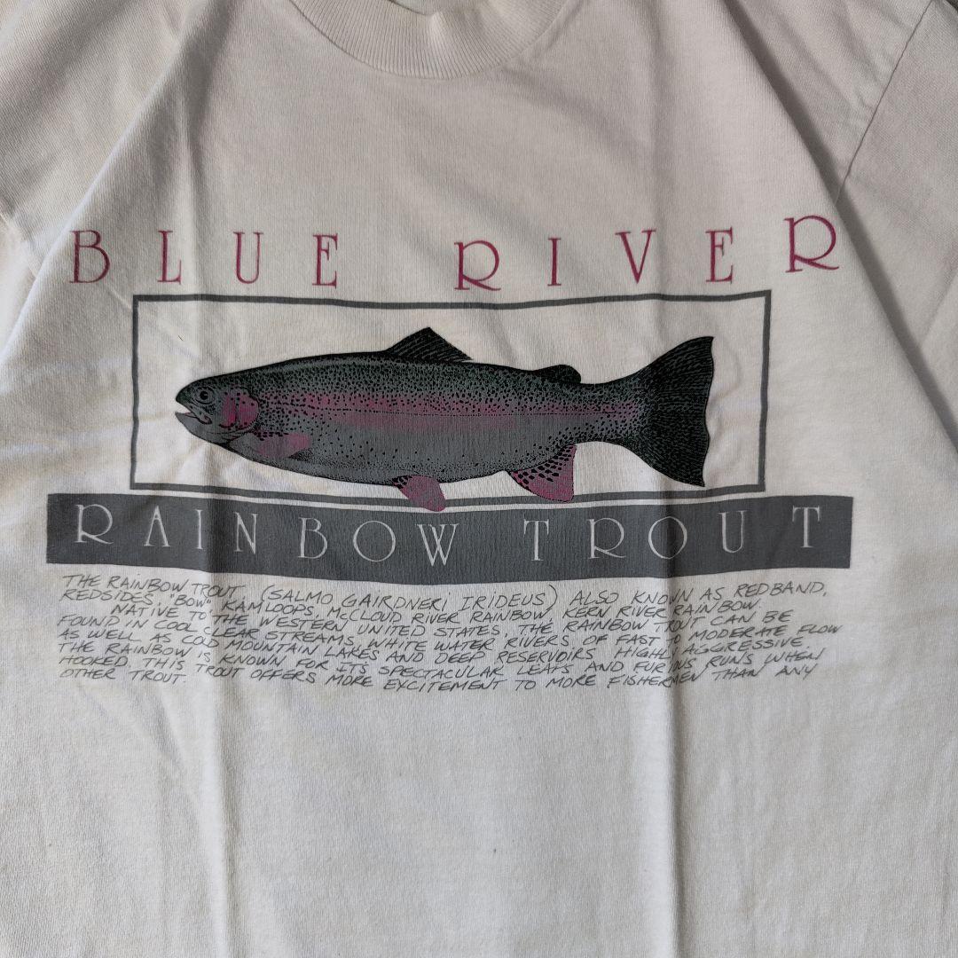 VINTAGE 90s L Fish printed T-shirt -FRUIT OF THE LOOM-