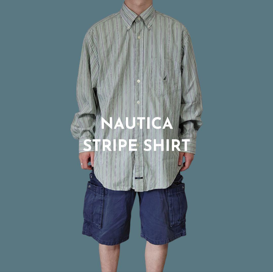 USED L Stripe bd shirt -NAUTICA-