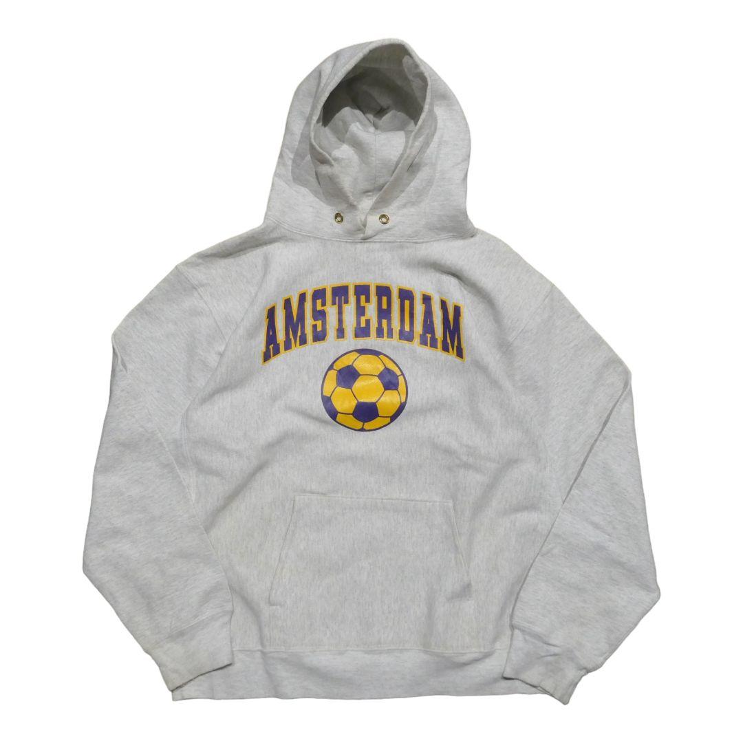 VINTAGE 90s XL Reverse Weave Type Hoodie -GRAY BEAR-