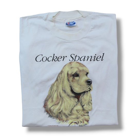 VINTAGE 90s L Dog Print Tee "Cocker Spaniel" -AIR WAVES INC-