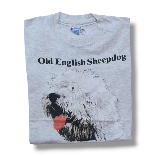 VINTAGE 90s M Dog Print Tee "OLD ENGLISH SHEEP DOG" -TELETREND COLS-