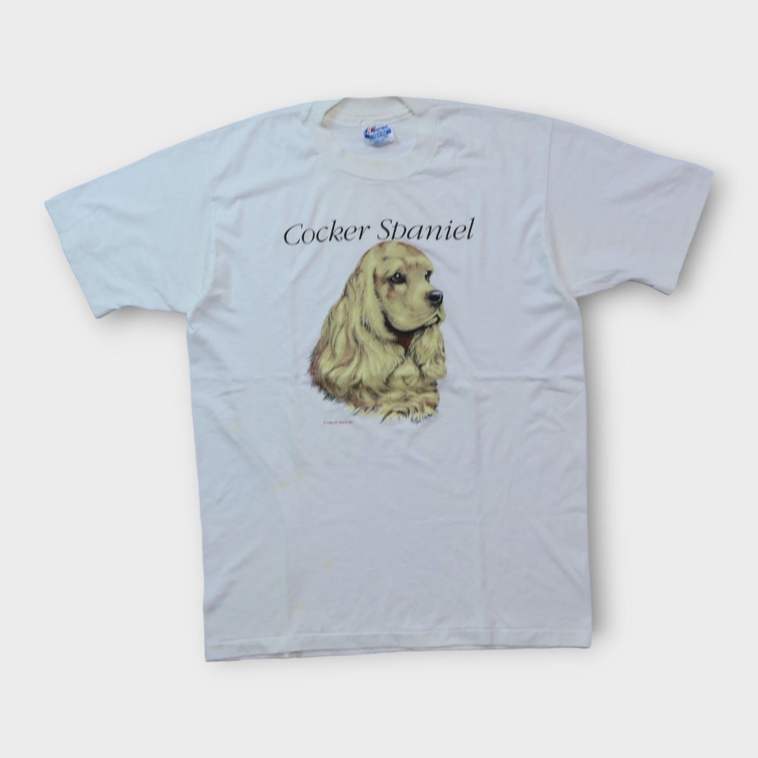 VINTAGE 90s L Dog Print Tee "Cocker Spaniel" -AIR WAVES INC-