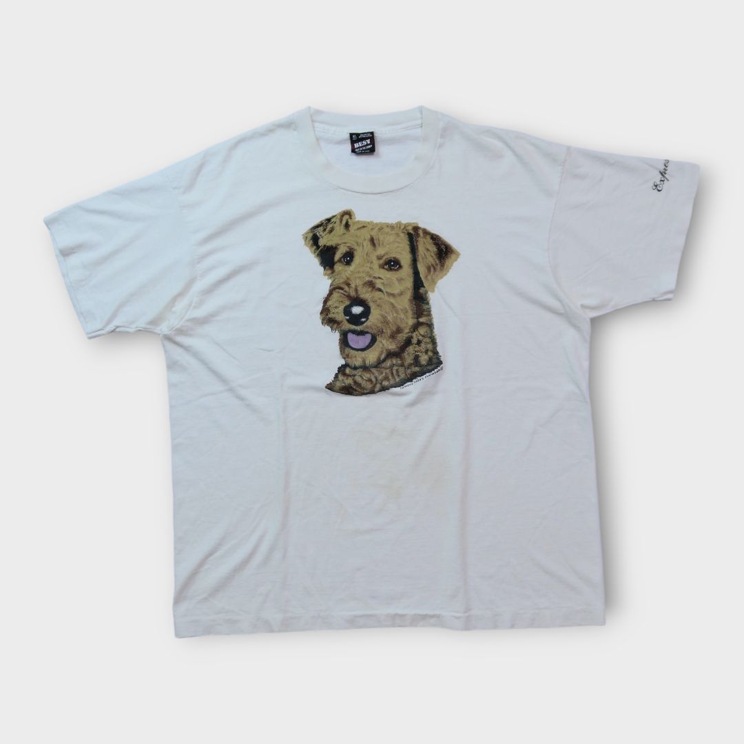 VINTAGE 90s Dog Print Tee "schnauzer" -FAMOUS FIDO'S SUNWEAR-