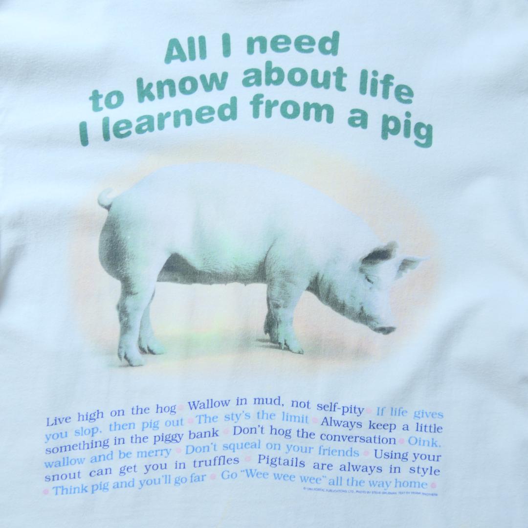 VINTAGE 90s M Animal Tee "PIG" -PORTAL PUBLICATIONS-