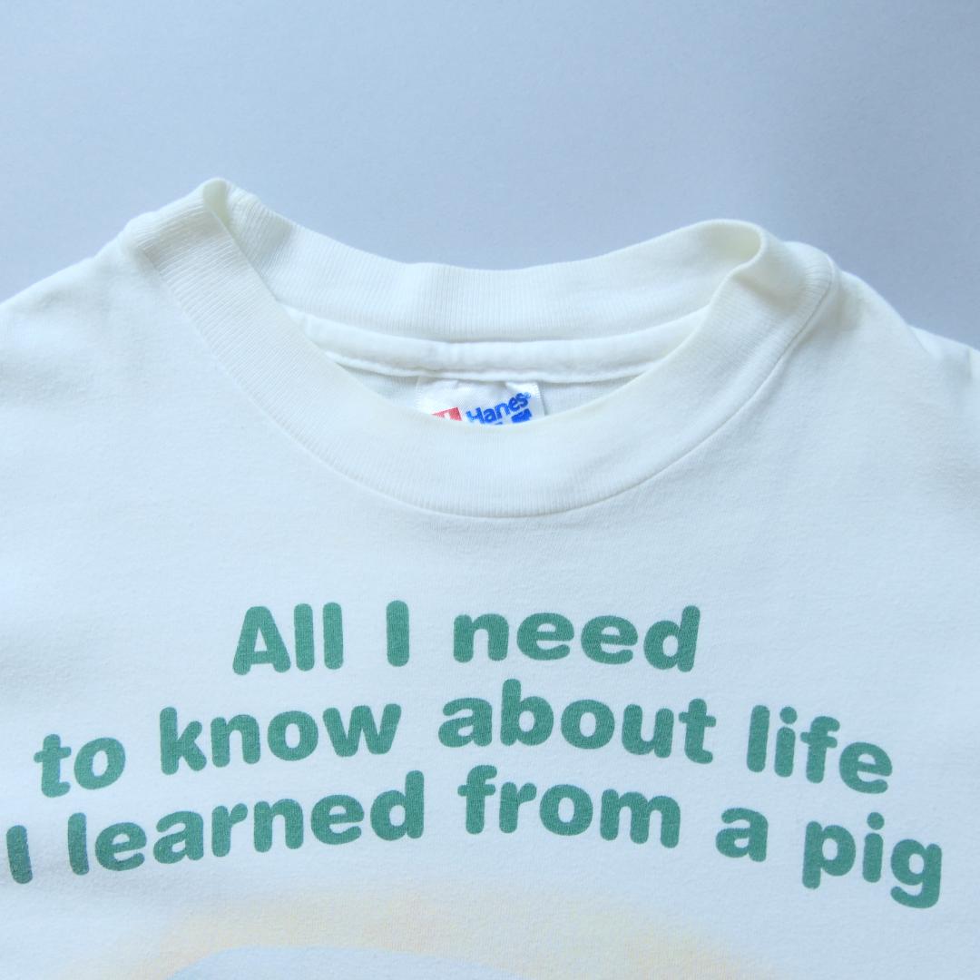 VINTAGE 90s M Animal Tee "PIG" -PORTAL PUBLICATIONS-