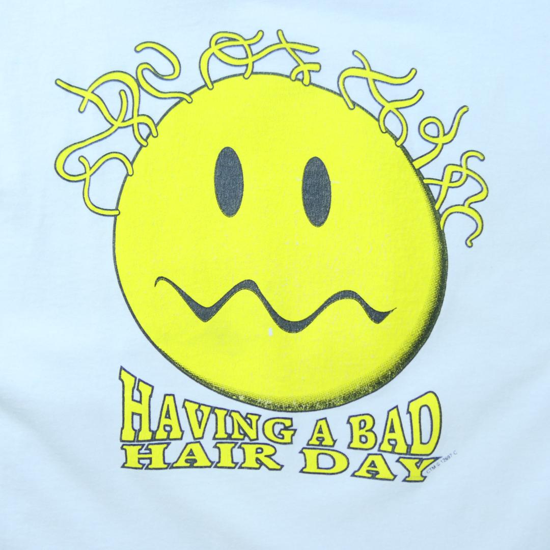 VINTAGE 90s L Smily Face Tee -BAD HAIR DAY-