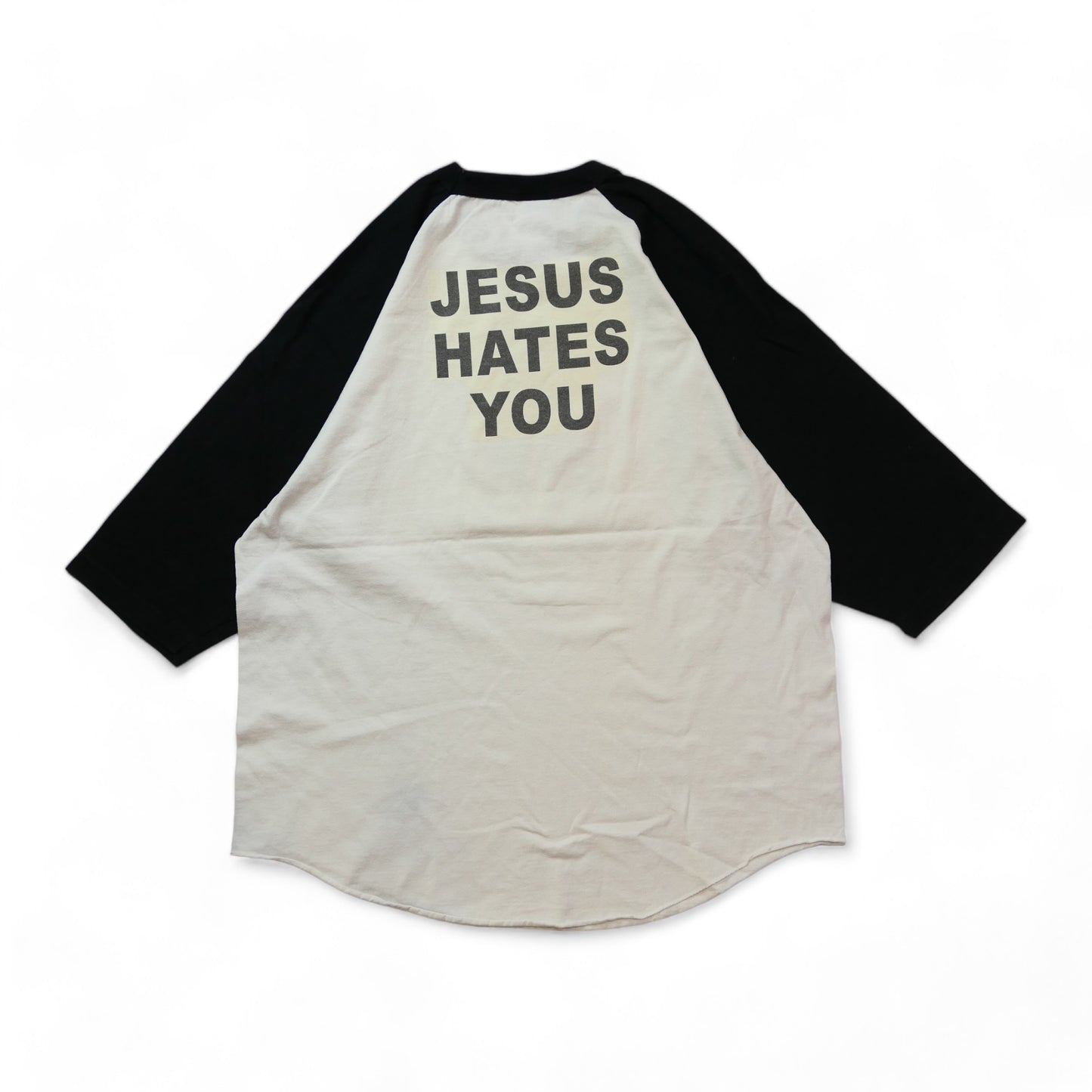 VINTAGE 90s XL Raglan Sleeves Message Tee -JESUS HATES YOU-