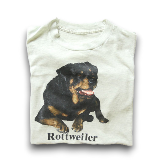 VINTAGE 90s L Dog Tee "Rottweiler" -TELETREND COLS-