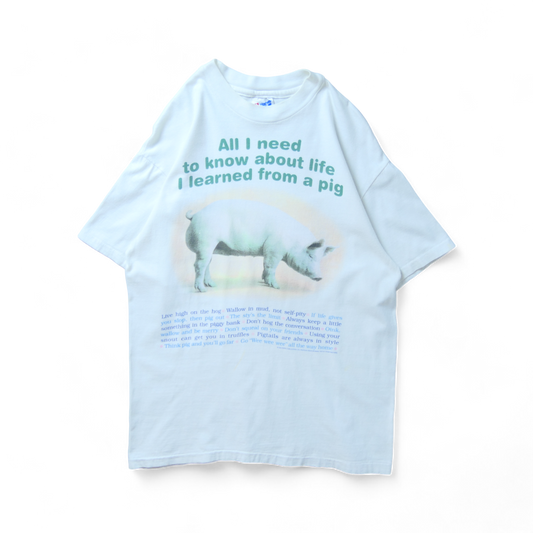 VINTAGE 90s M Animal Tee "PIG" -PORTAL PUBLICATIONS-