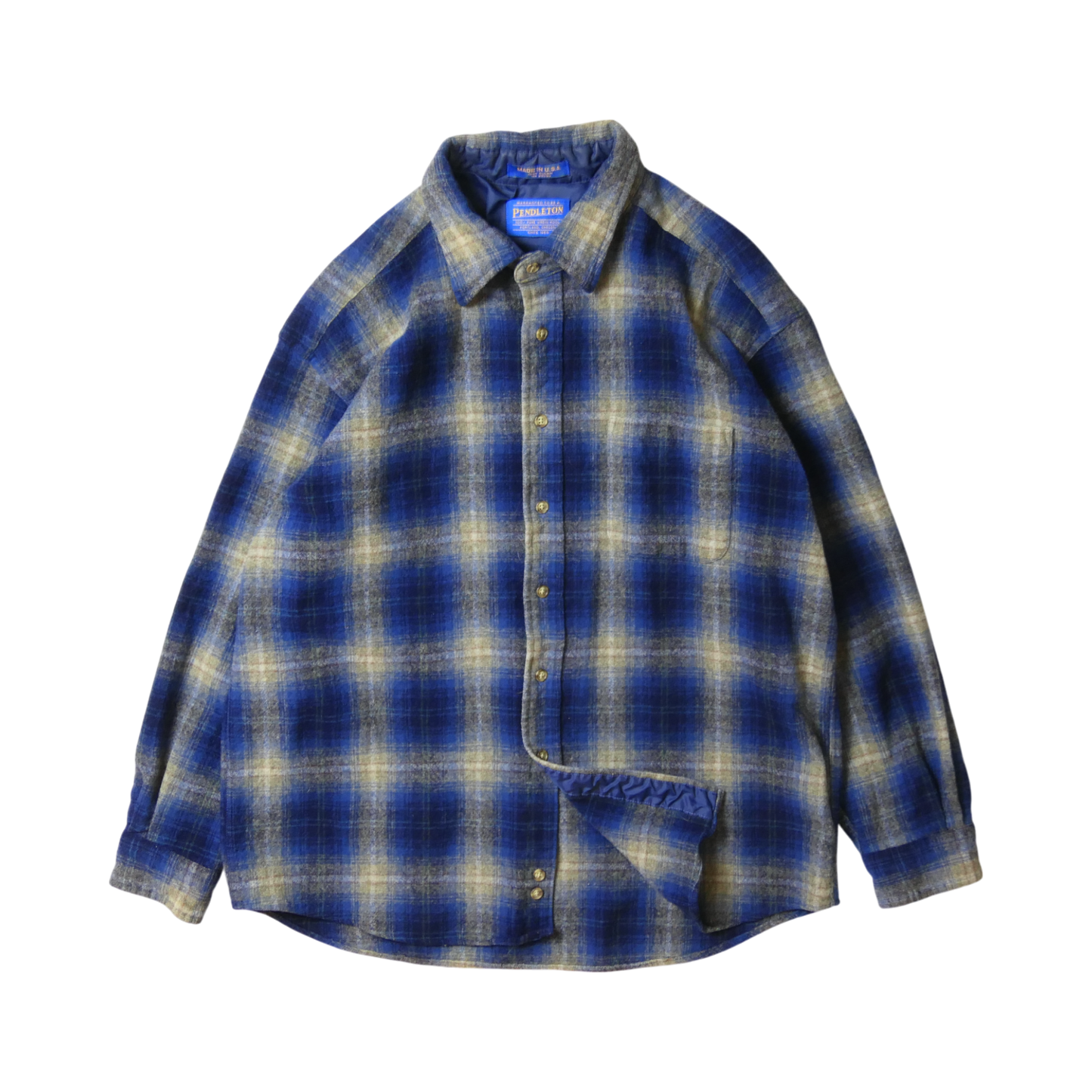 90s Shadow Plaid Wool Shirt -PENDLETON-
