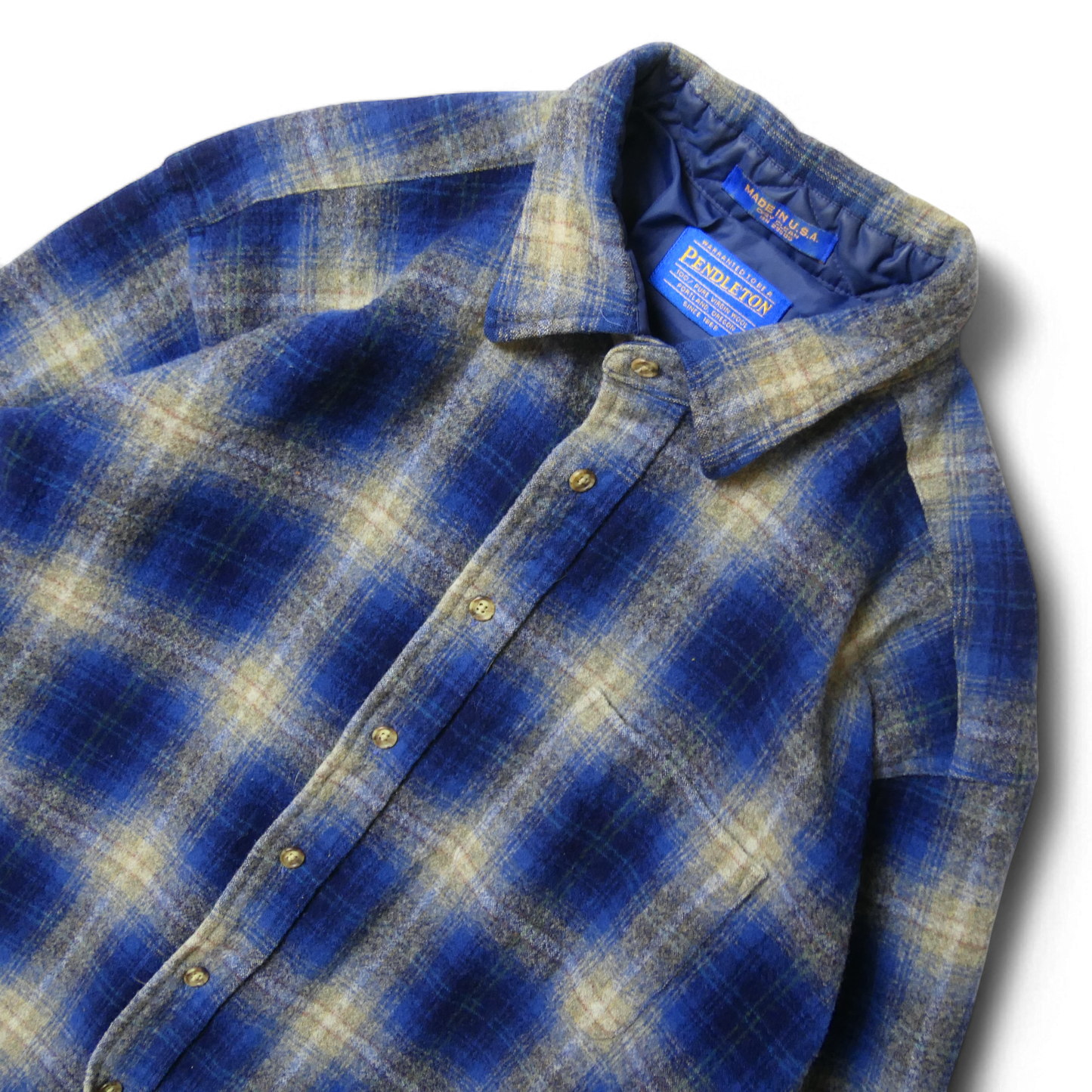 90s Shadow Plaid Wool Shirt -PENDLETON-
