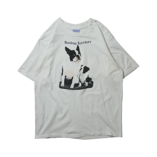 90s Dog Art Tee "Boston Terriers" -TELETREND COLS-