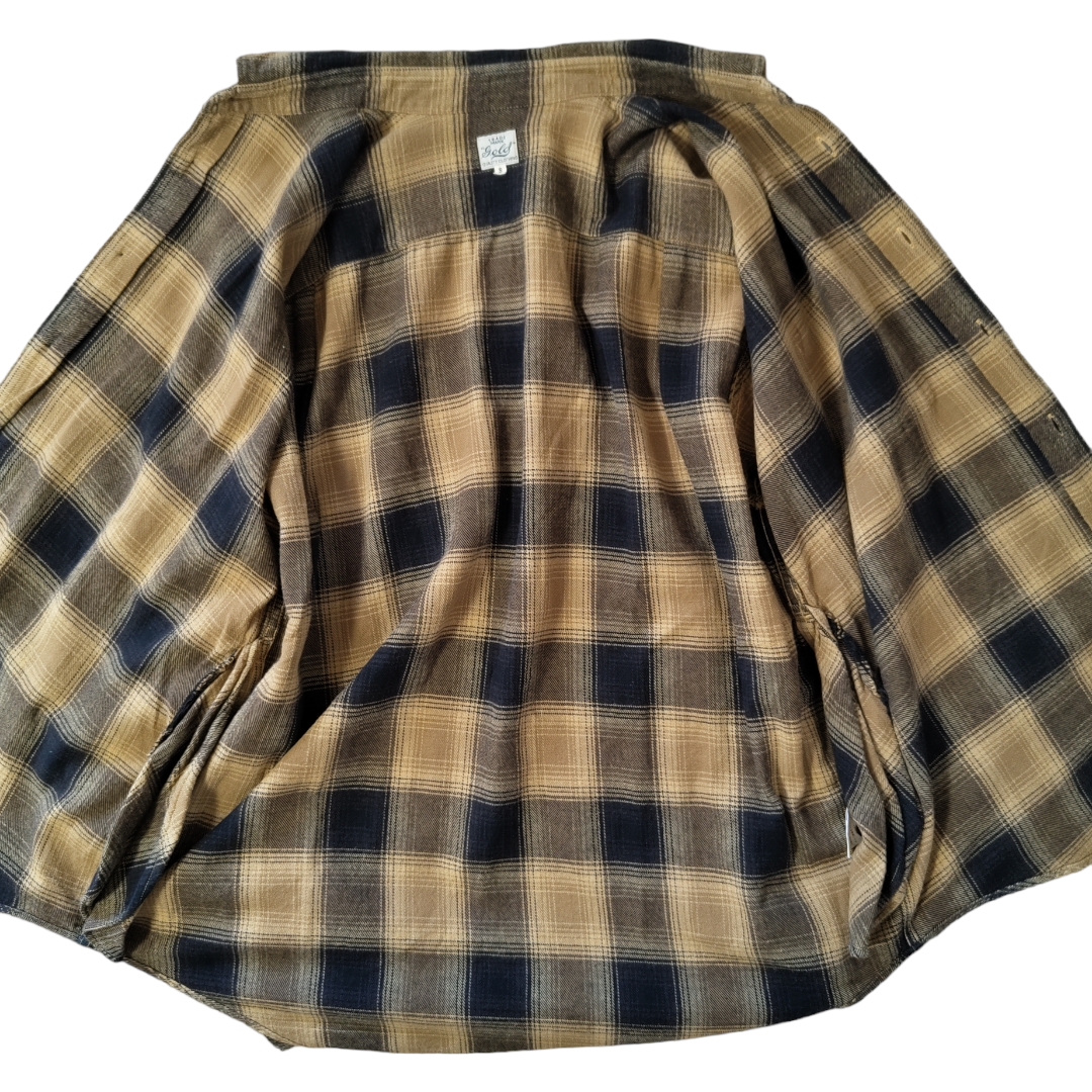USED S Heavy frannel ombre check shirt -gold-