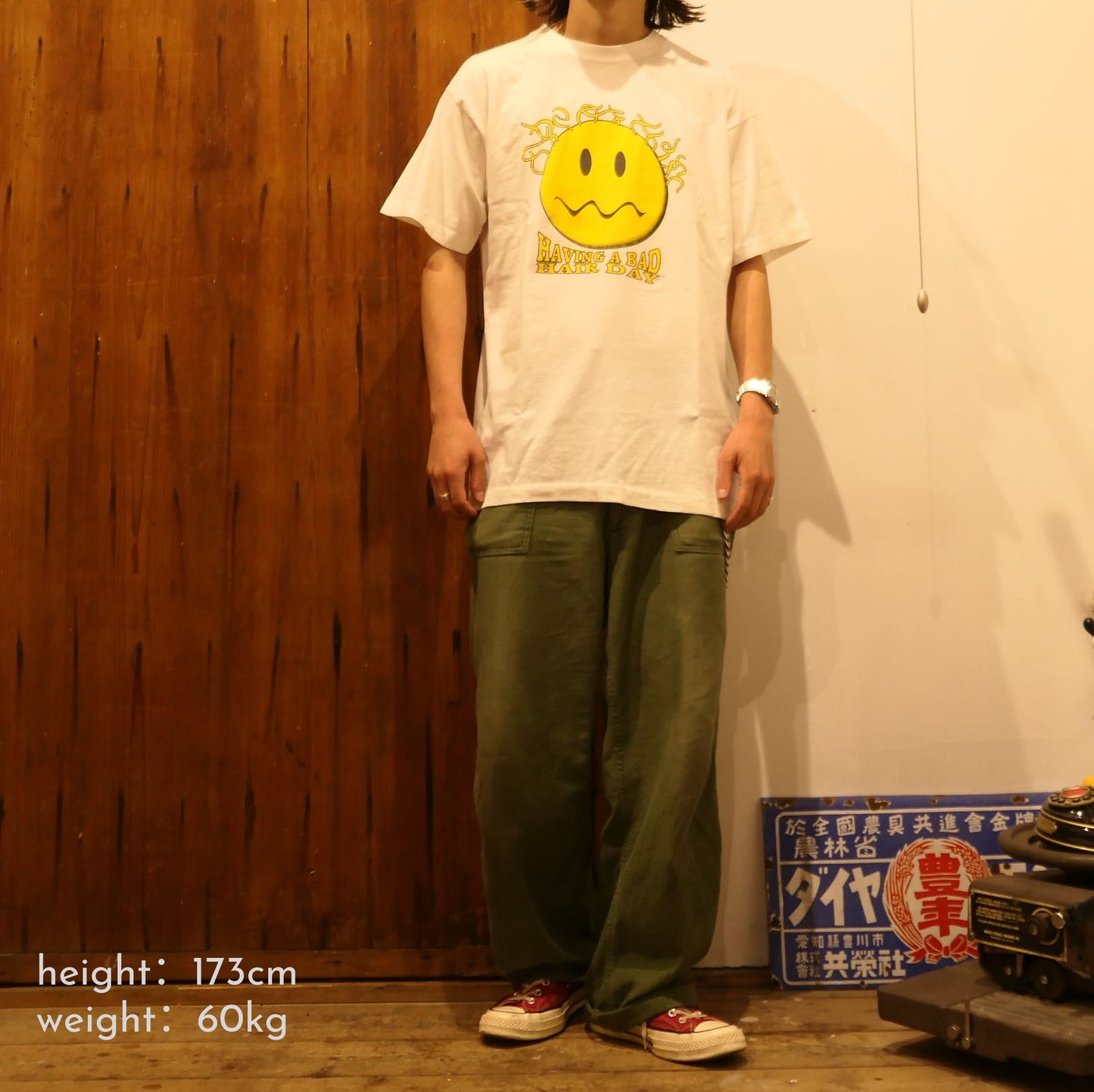 VINTAGE 90s L Smily Face Tee -BAD HAIR DAY-