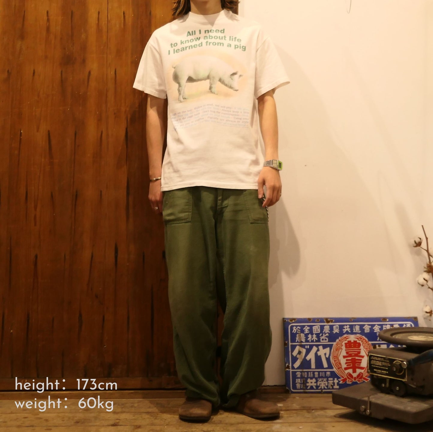 VINTAGE 90s M Animal Tee "PIG" -PORTAL PUBLICATIONS-