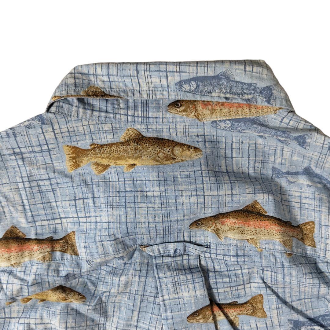 USED L Fish pattern shirt -Columbia-