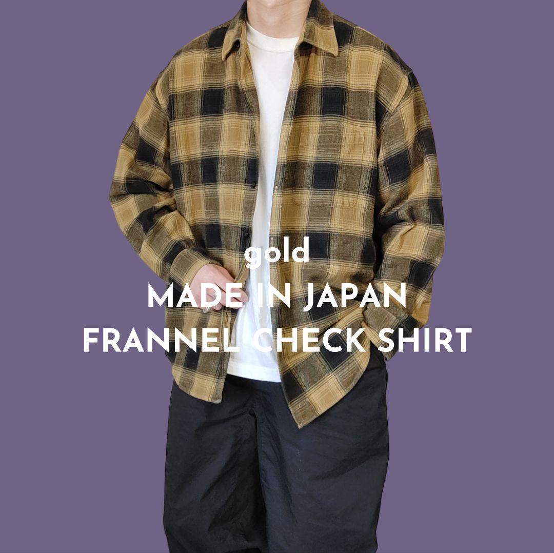 USED S Heavy frannel ombre check shirt -gold-